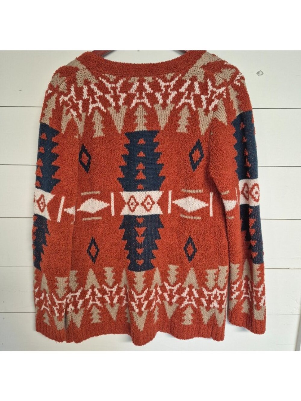 Ally Mae Womens Open Front Tribal Pattern Cardigan Sweater Medium Rust - Picture 4 of 4